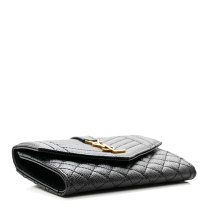 Saint Laurent Grain De Poudre Textured Mixed Matelasse Triquilt Small Monogram Envelope Wallet Black 4 of 7