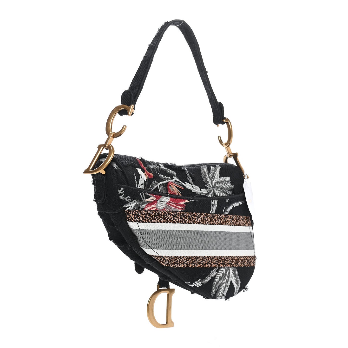 Canvas Embroidered Camouflage Flowers Saddle Bag Black Multicolor