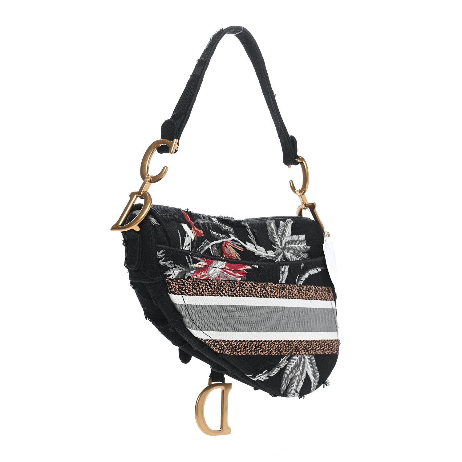 Christian Dior Canvas Embroidered Camouflage Flowers Saddle Bag Black Multicolor 3 of 9