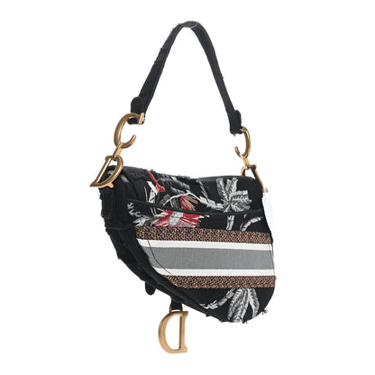 Christian Dior Canvas Embroidered Camouflage Flowers Saddle Bag Black Multicolor 3 of 9