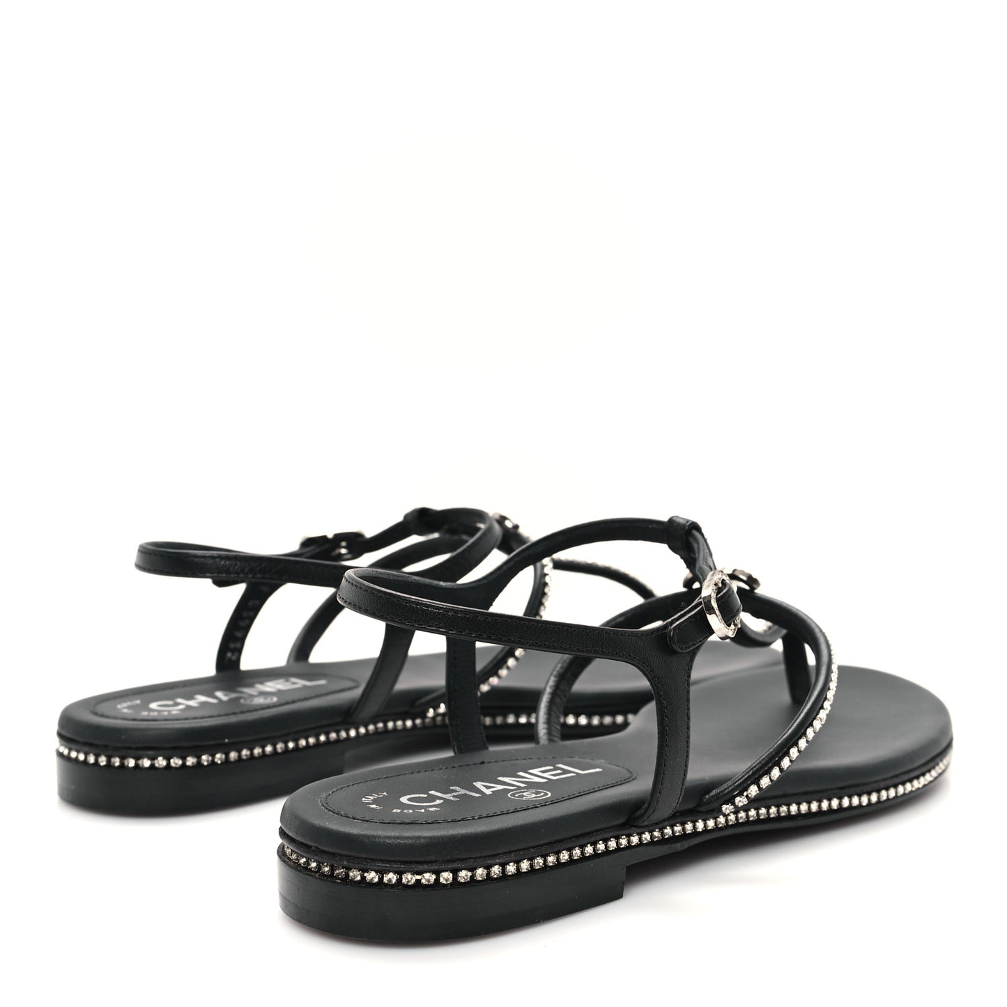 Lambskin Strass CC Thong Sandals 36.5 Black
