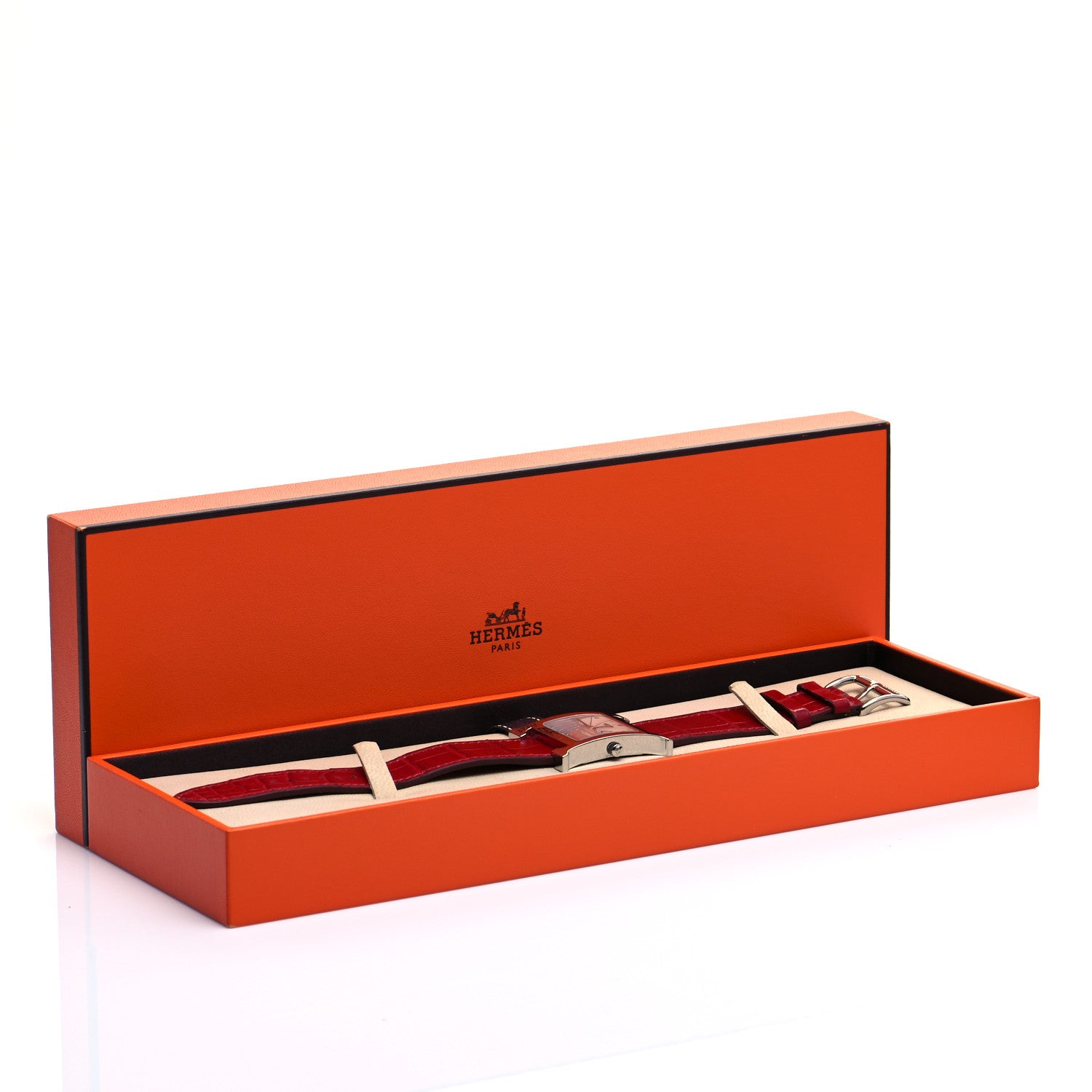 Hermes Stainless Steel Alligator 26mm Heure H Hour Quartz Watch Rouge Casaque 5 of 5