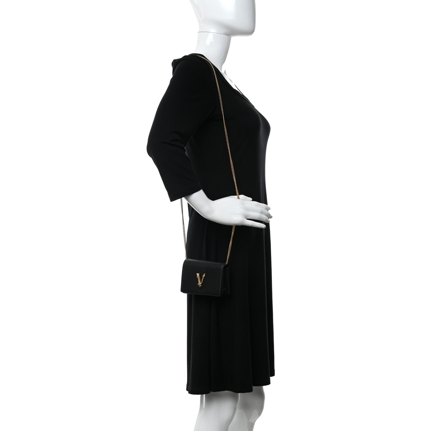 Versace Vitello Mini Virtus Chain Clutch Black 2 of 12