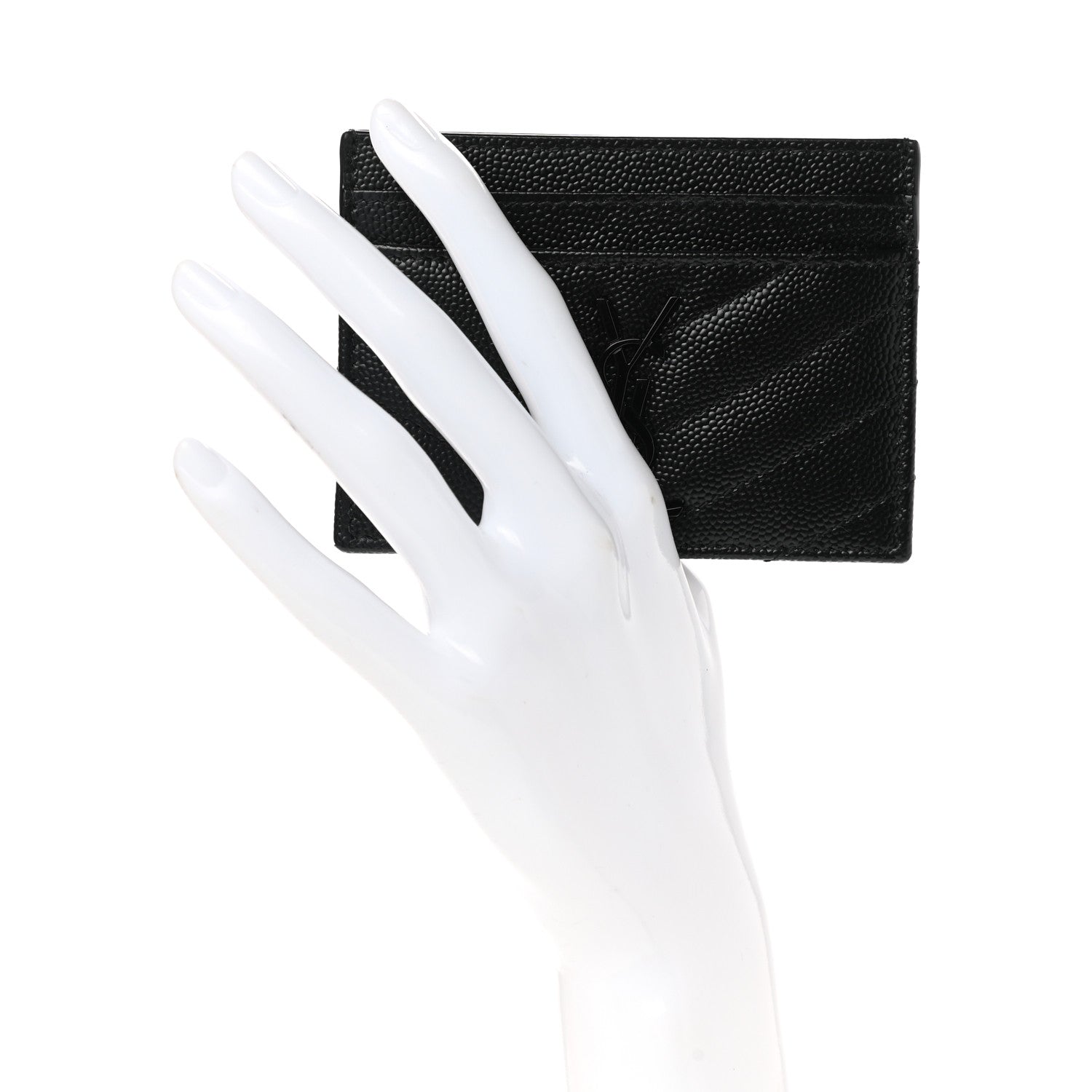 Saint Laurent Grain De Poudre Matelasse Chevron Monogram Credit Card Case Black 2 of 8