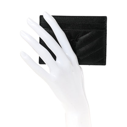 Saint Laurent Grain De Poudre Matelasse Chevron Monogram Credit Card Case Black 2 of 8