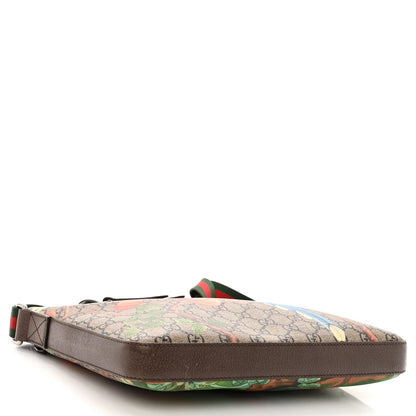 Gucci GG Supreme Monogram Tian Web Medium Flat Messenger Beige Multicolor New Acero 4 of 12