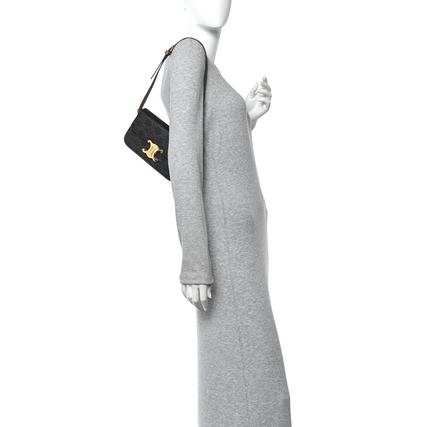 Celine Canvas Calfskin Triomphe Shoulder Bag Tan 2 of 11