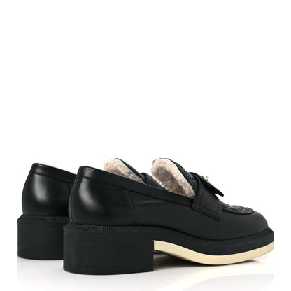 Chanel Lambskin Shearling Quilted CC Turnlock Loafers 40 Black 4 of 8