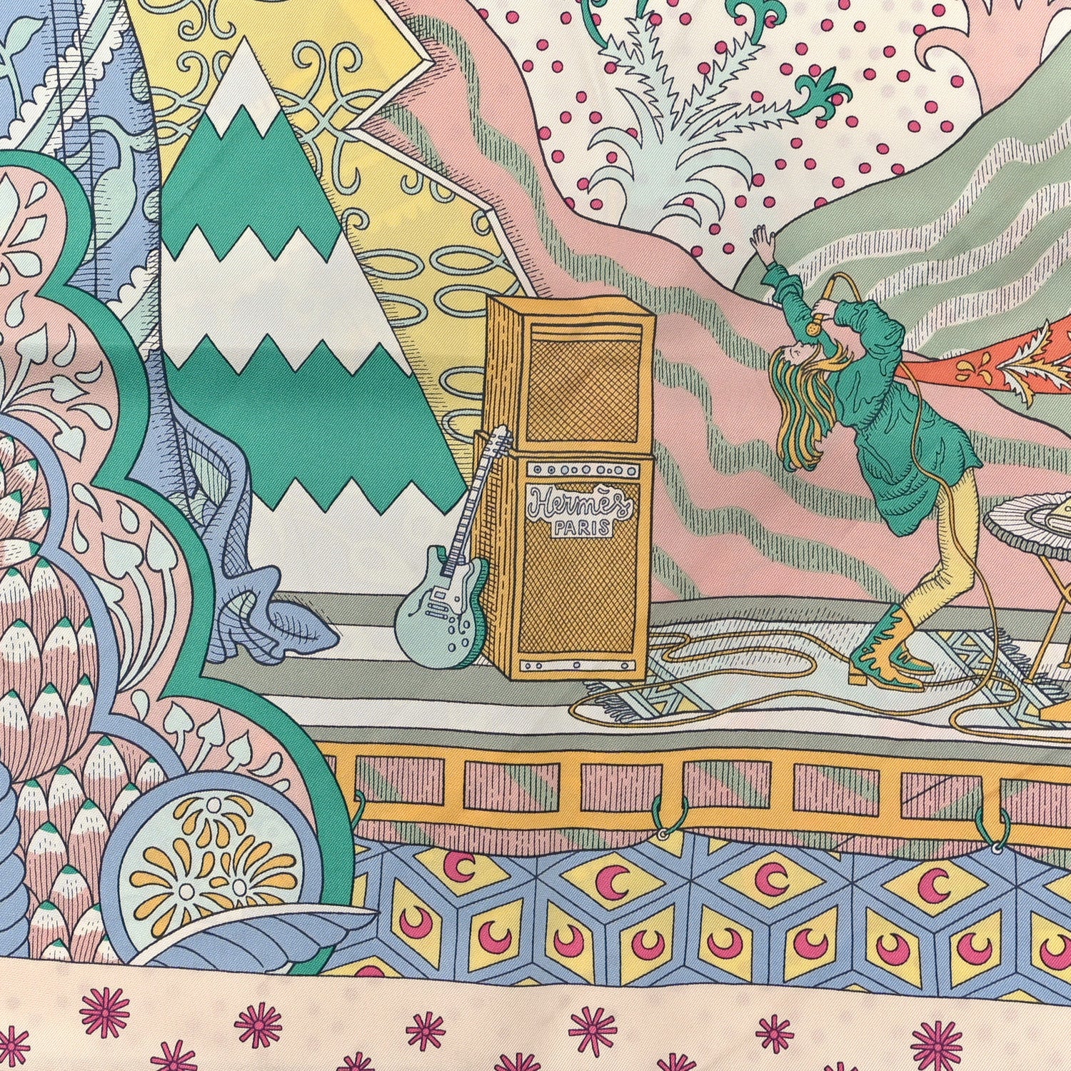 Hermes Silk Le Premier Chant Scarf 90 Abricot Ciel Vert 2 of 3