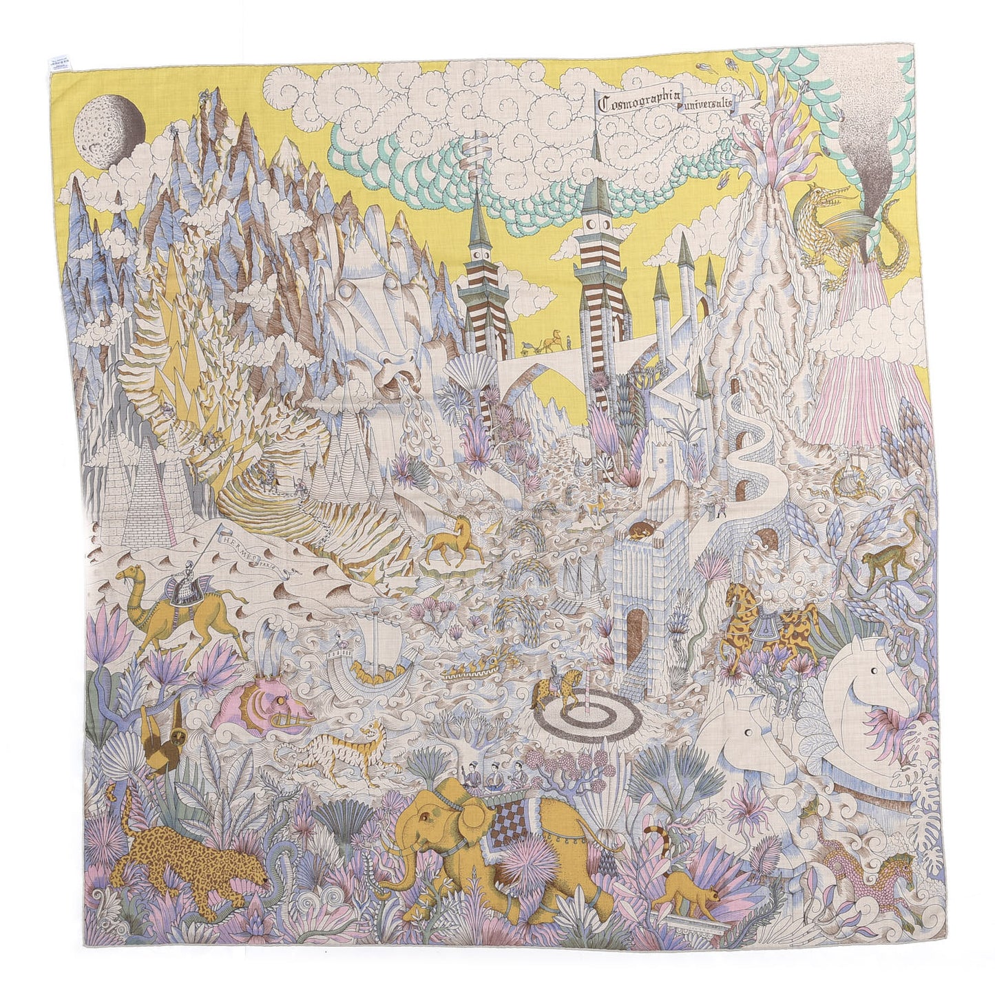 Cashmere Silk Cosmographia Universalis Shawl 140 Naturel Jaune Rose Pale