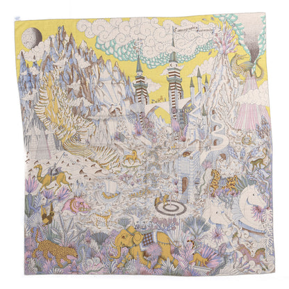 Hermes Cashmere Silk Cosmographia Universalis Shawl 140 Naturel Jaune Rose Pale 1 of 6