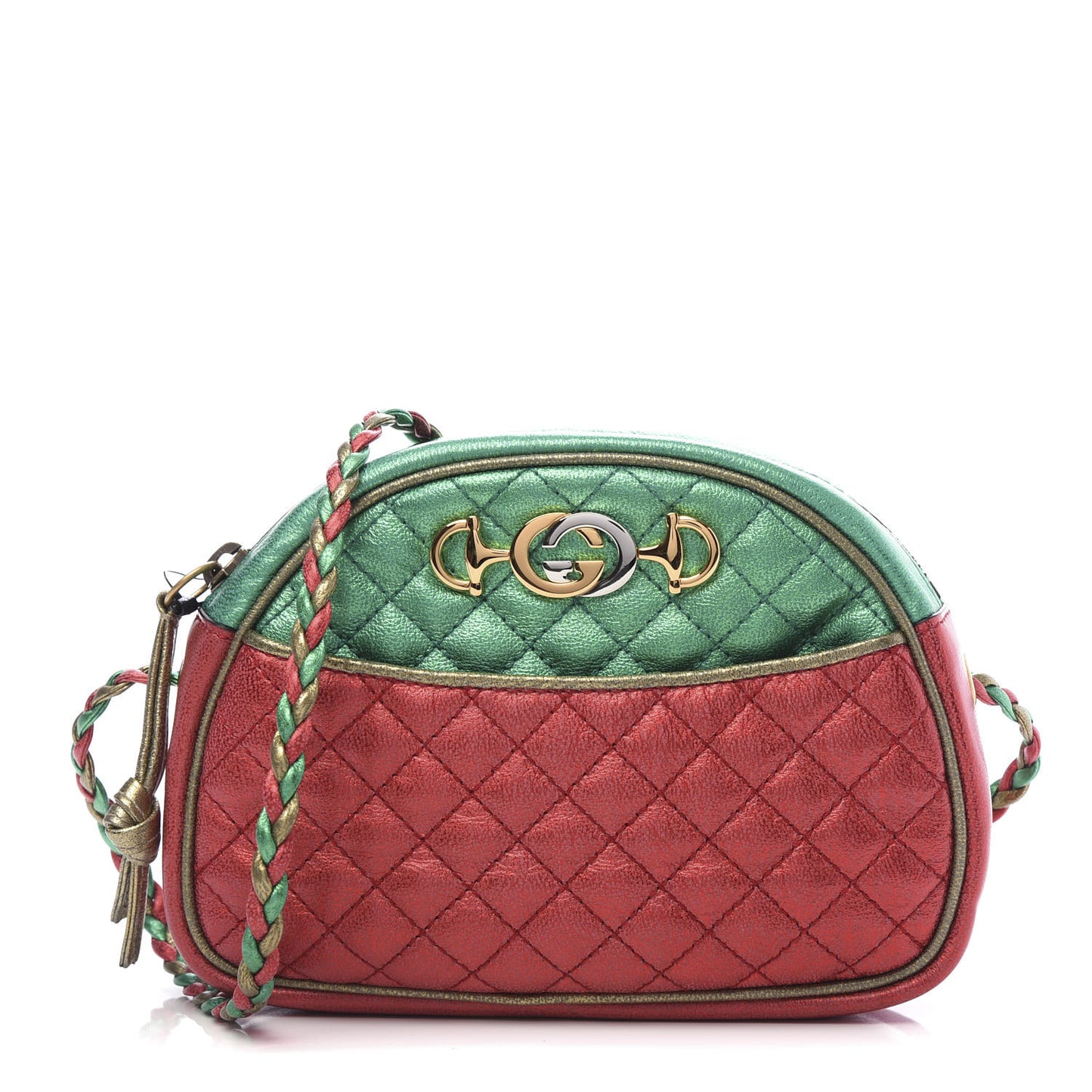 Laminated Nappa Trapuntata Mini Zumi Dome Shoulder Bag Rosso Jasmine Green Rame