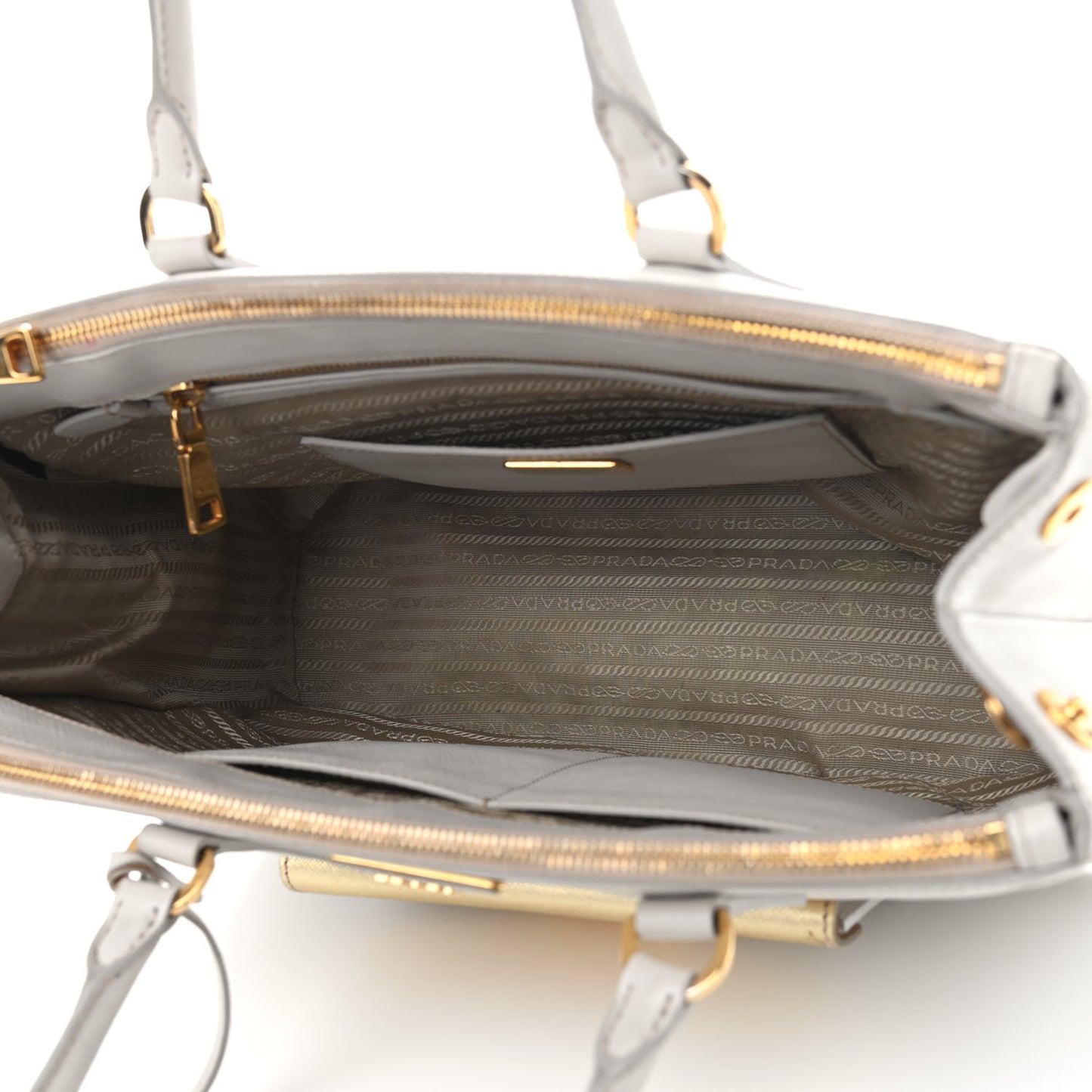 Saffiano Lux Galleria Front Pocket Tote Talco Platino
