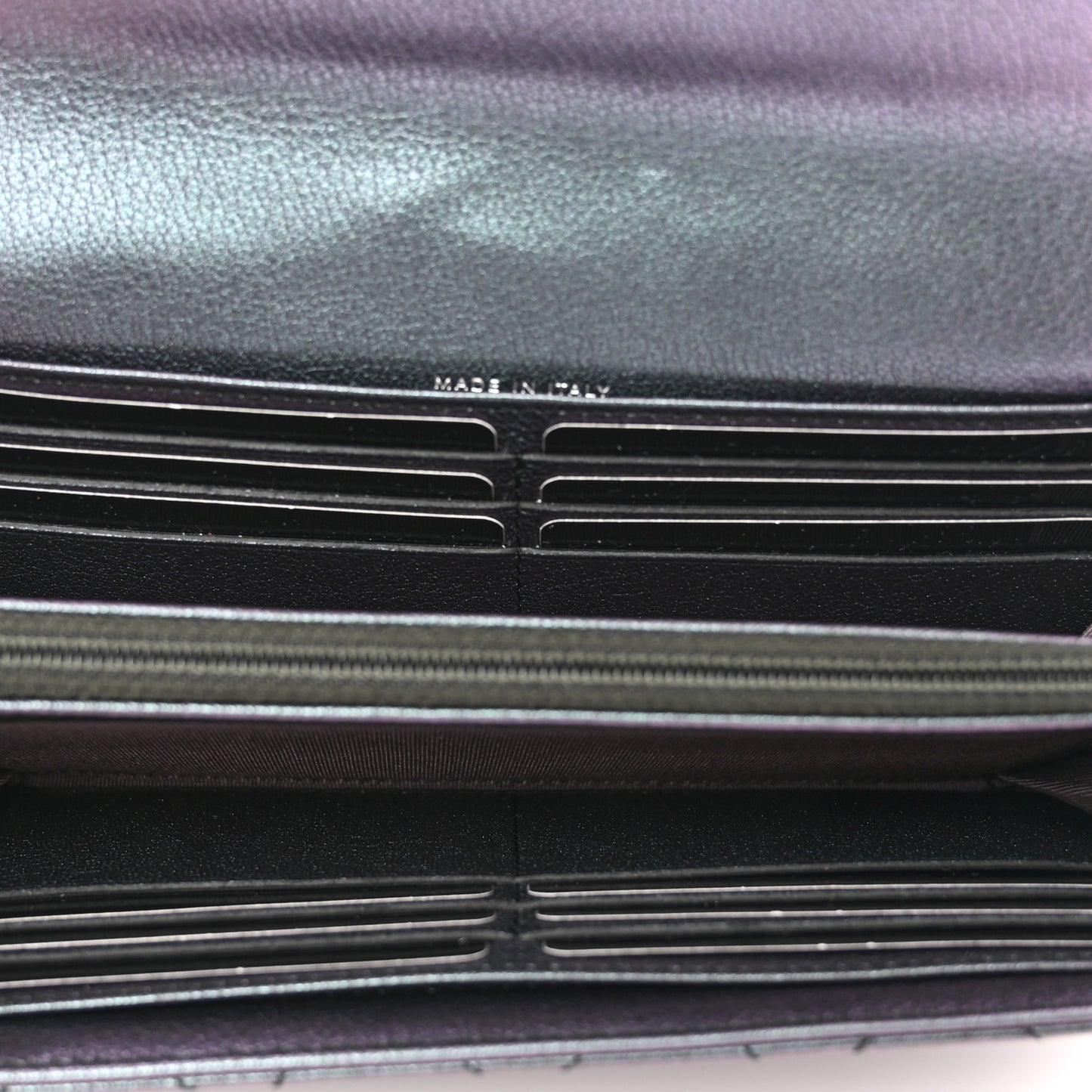 Iridescent Goatskin Quilted Large Flap Wallet Purple