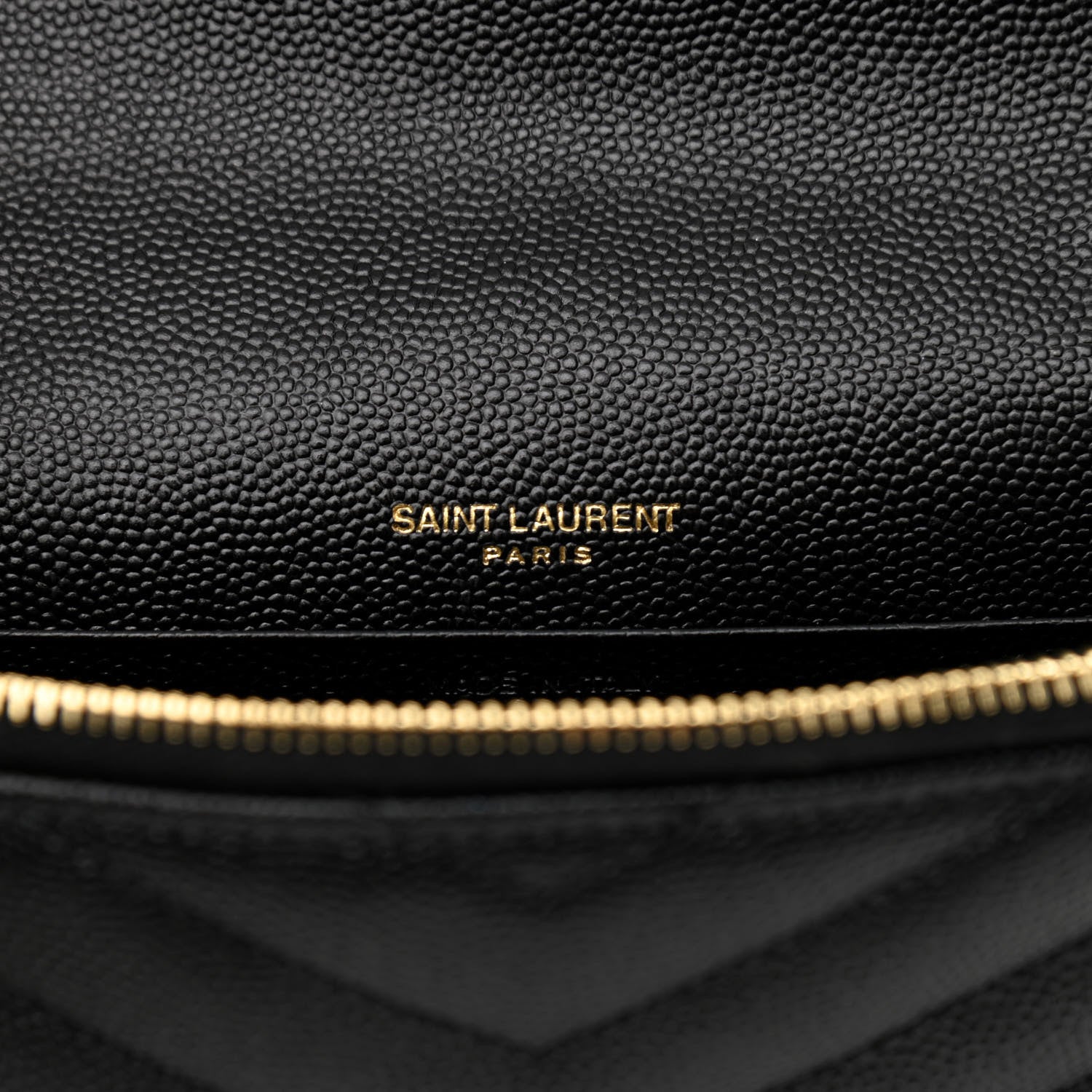 Saint Laurent Grain De Poudre Matelasse Chevron Monogram Envelope Chain Wallet Black 5 of 7