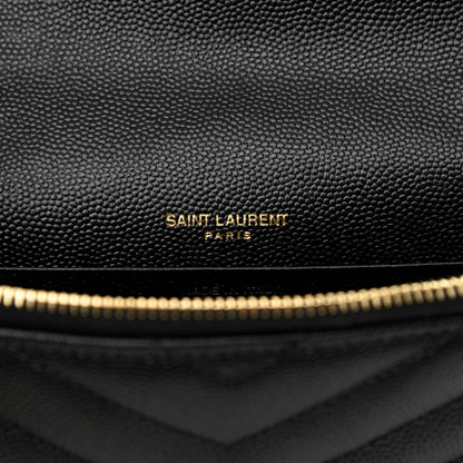 Saint Laurent Grain De Poudre Matelasse Chevron Monogram Envelope Chain Wallet Black 5 of 7