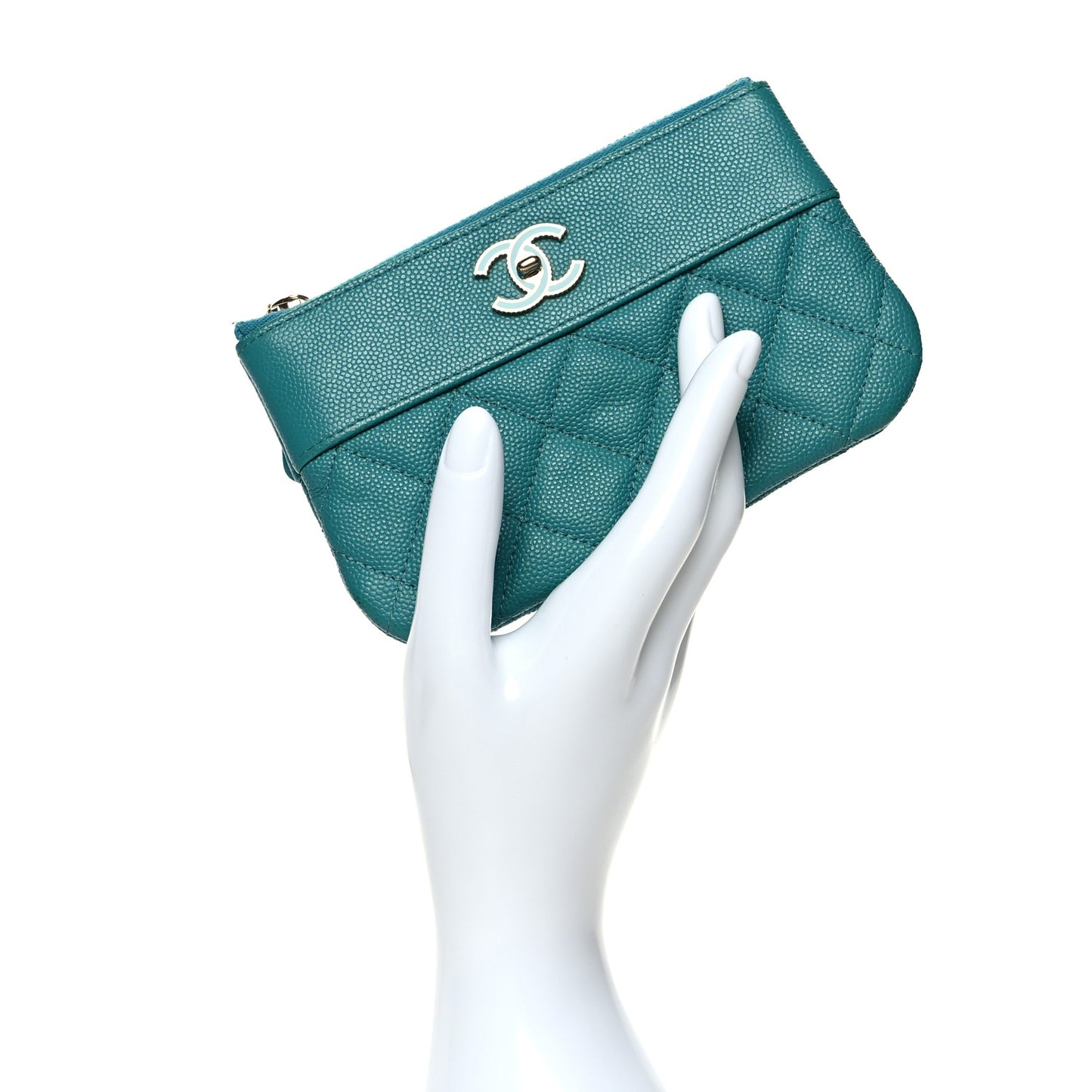 Caviar Quilted Small Vintage Mademoiselle Cosmetic Case Turquoise