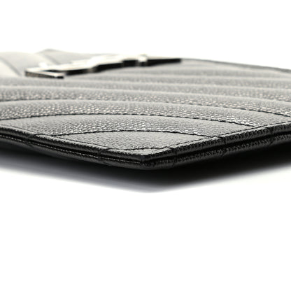 Saint Laurent Grain De Poudre Chevron Monogram Bill Pouch Black 6 of 10