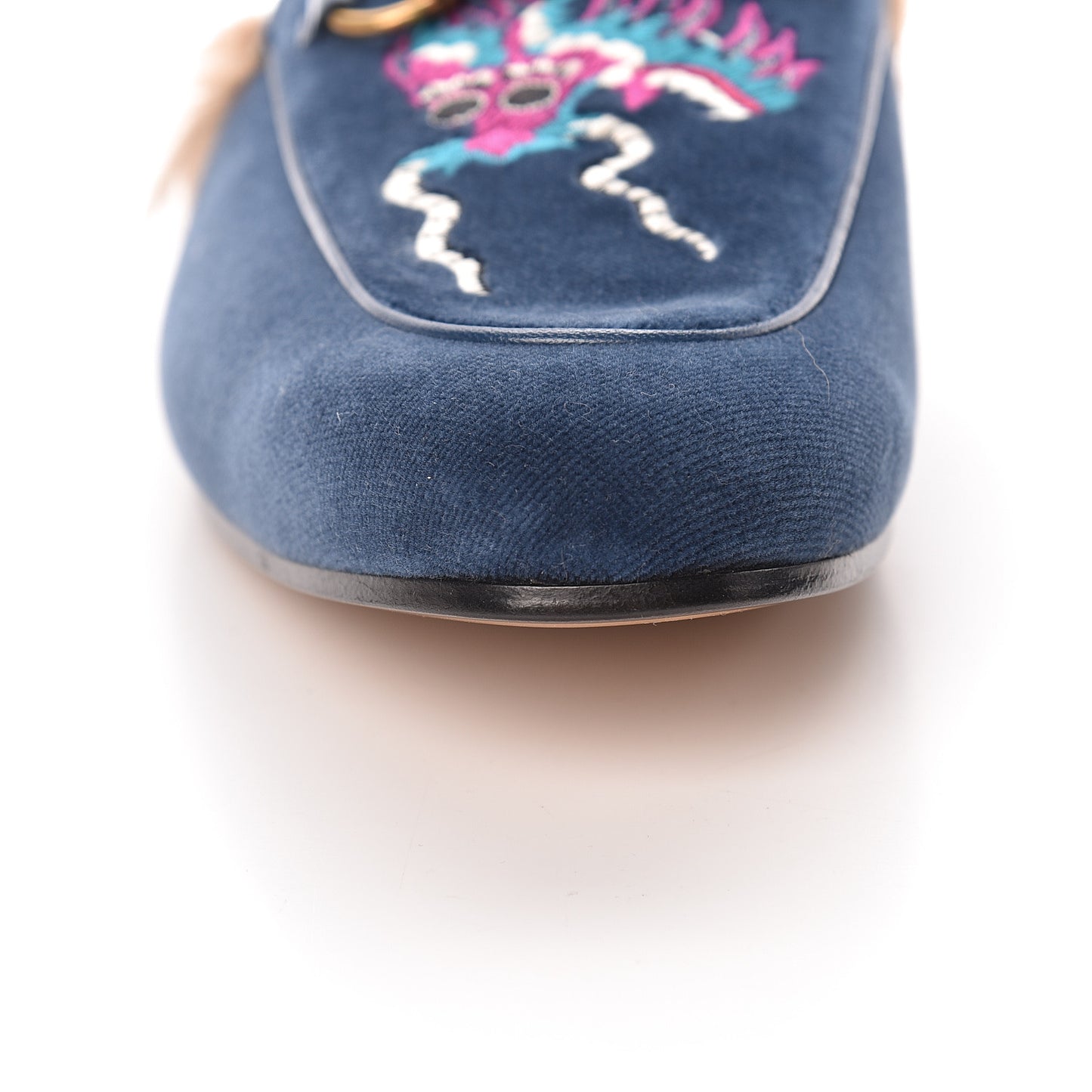 Velvet Fur Dragon Embroidered Mens Princetown Slippers 8 Zaffre Dark Zaffre