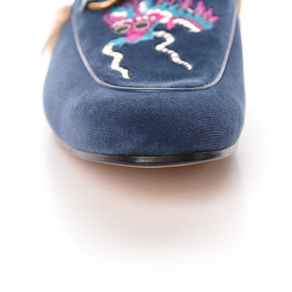 Gucci Velvet Fur Dragon Embroidered Mens Princetown Slippers 8 Zaffre Dark Zaffre 8 of 11