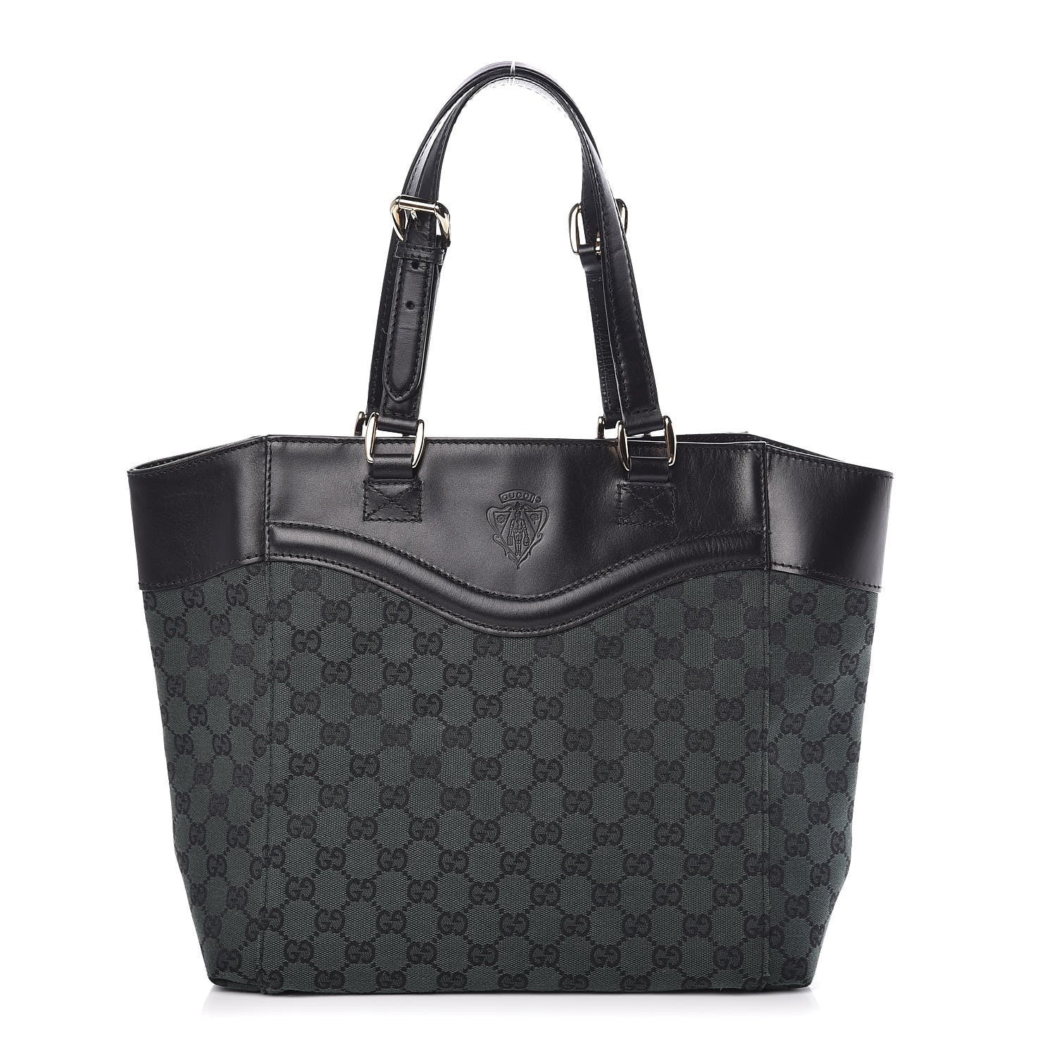 Gucci Monogram Crest Tote Green Black 1 of 9