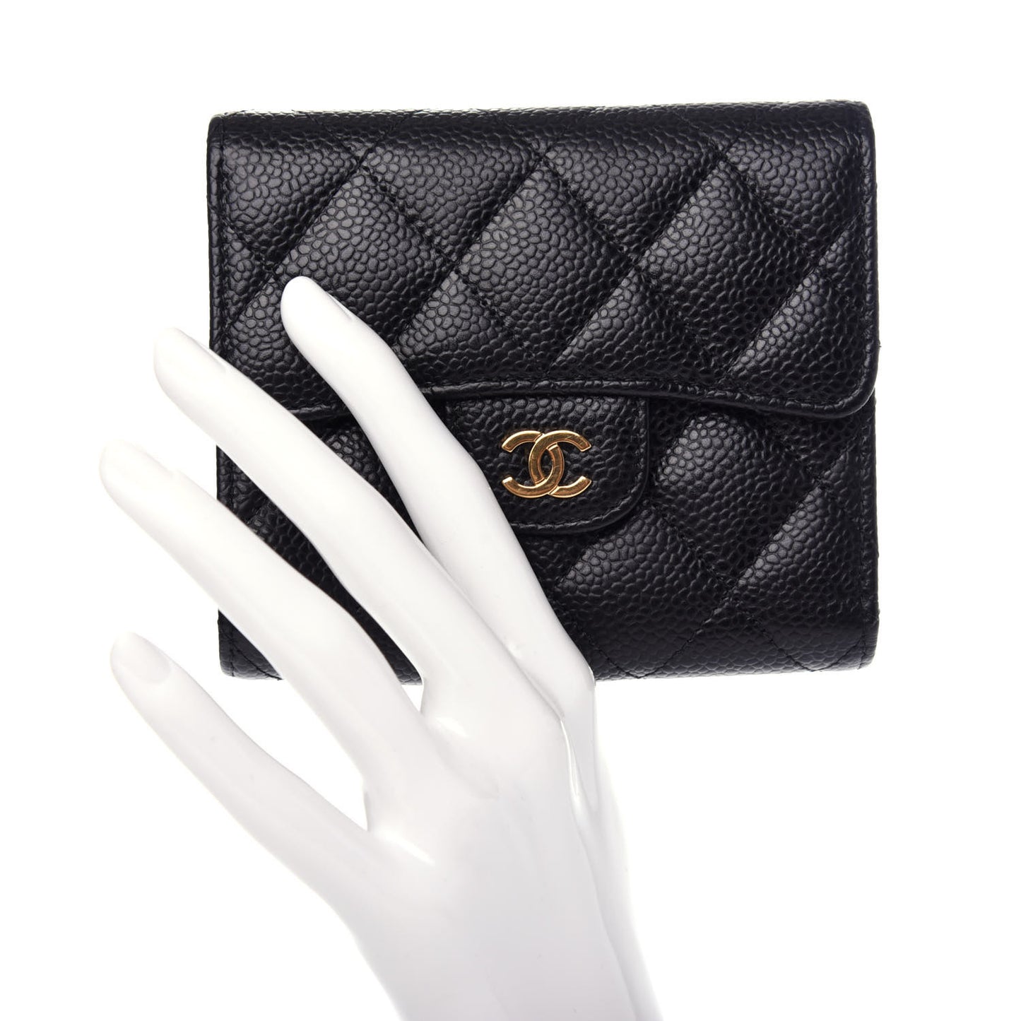 Caviar Quilted Compact Flap Wallet Black