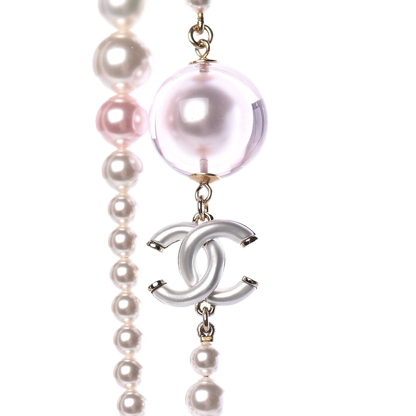 Pearl CC Long Necklace Golden Pearly White