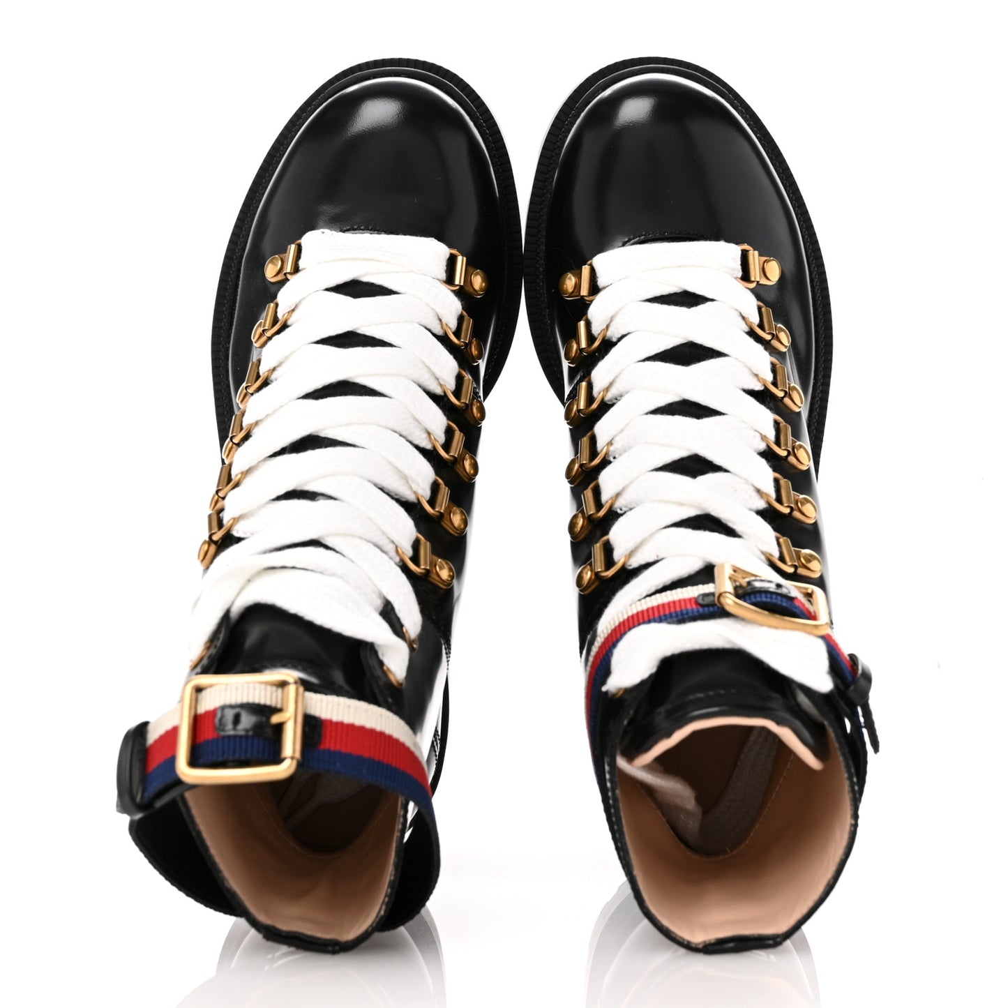 Calfskin Sylvie Web Womens Lace Up Combat Boots 35 Black