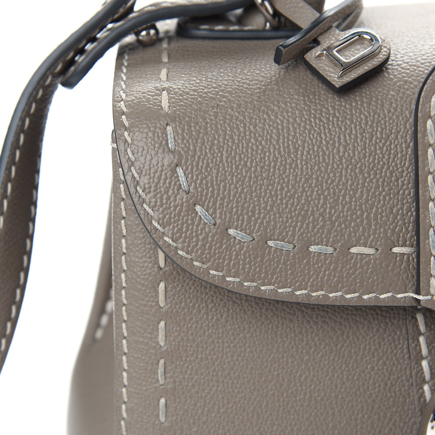 Grained Rodeo Calfskin Surpique Mini Brillant Satchel Tourterelle Ivory