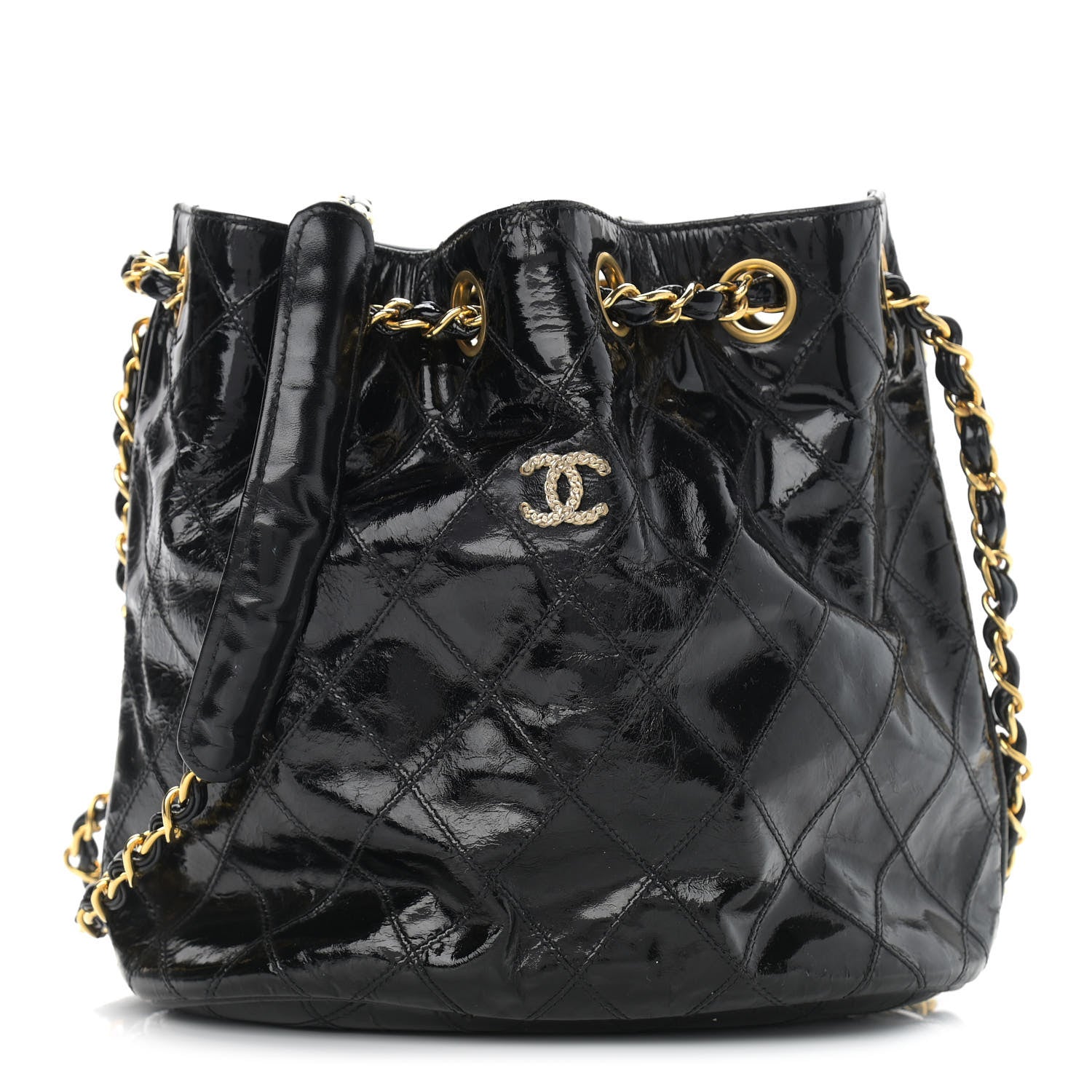 Chanel Patent Stitched Drawstring Shoulder Bag Black 3 of 14