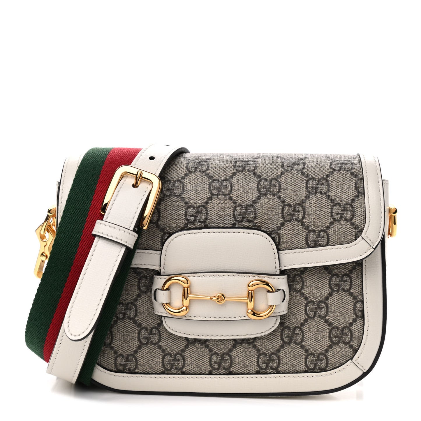 GG Supreme Monogram Web Mini Horsebit 1955 Shoulder Bag Beige Mystic White