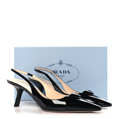 Prada Patent Triangle Logo Pointed Toe 75mm Slingback Pumps 41 Black 9 of 9