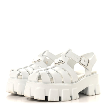 Prada Foam Rubber Triangle Logo Monolith 55mm Cage Sandals 35 White 4 of 10