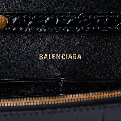 Balenciaga Shiny Calfskin Crocodile Embossed Hourglass Chain Bag Black 8 of 8