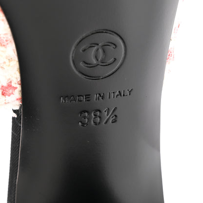 Chanel Glittered Tweed Grosgrain Cap Toe Slingback Pumps 38.5 Ecru Pink Red Black 7 of 11