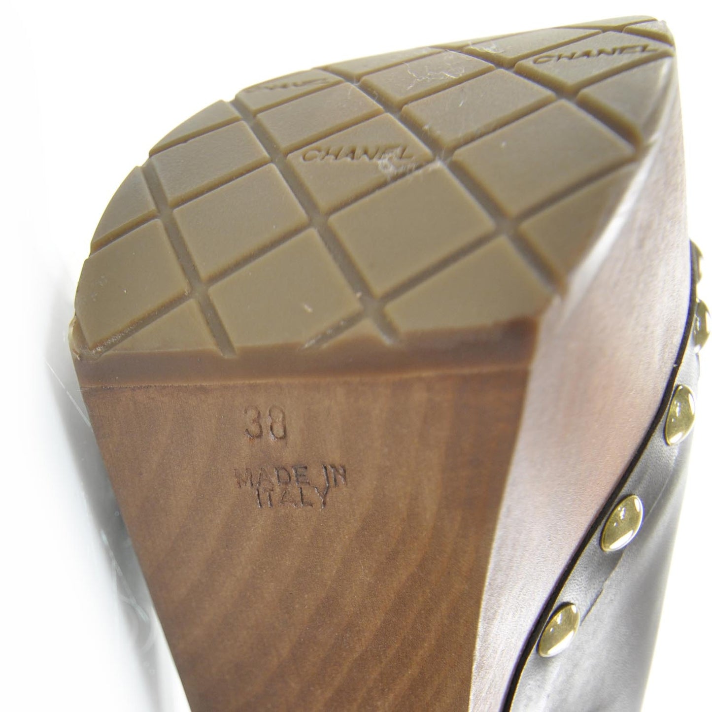 Leather Studded Clogs 38 Brown