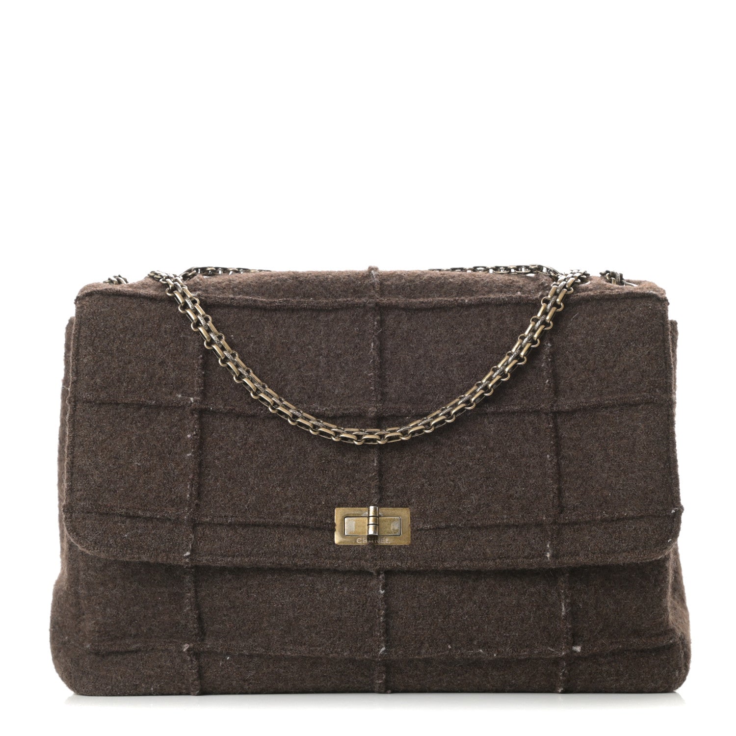Chanel Wool Jumbo Chocolate Bar Mademoiselle Flap Brown 1 of 17