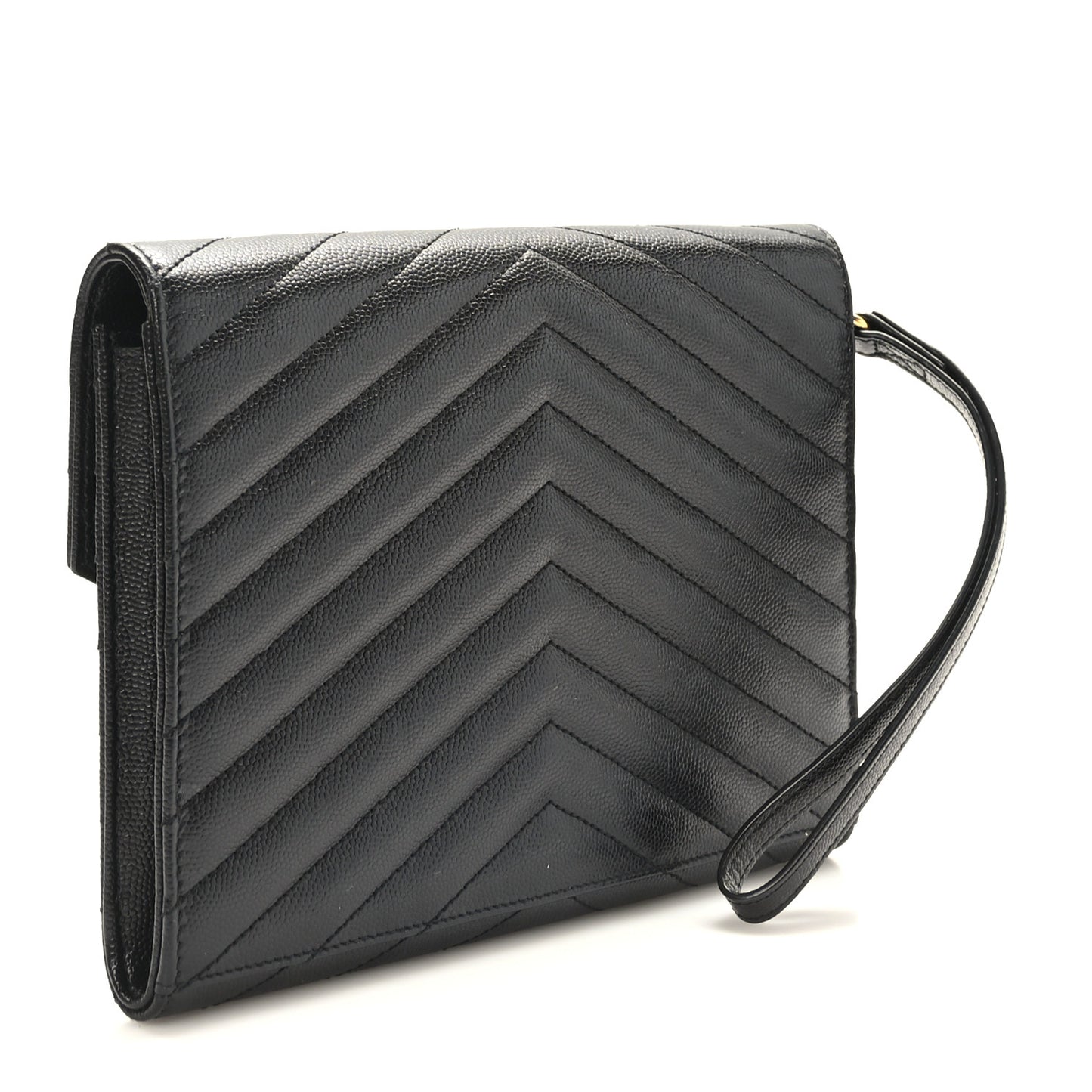 Grain De Poudre Matelasse Chevron Monogram Envelope Clutch Black