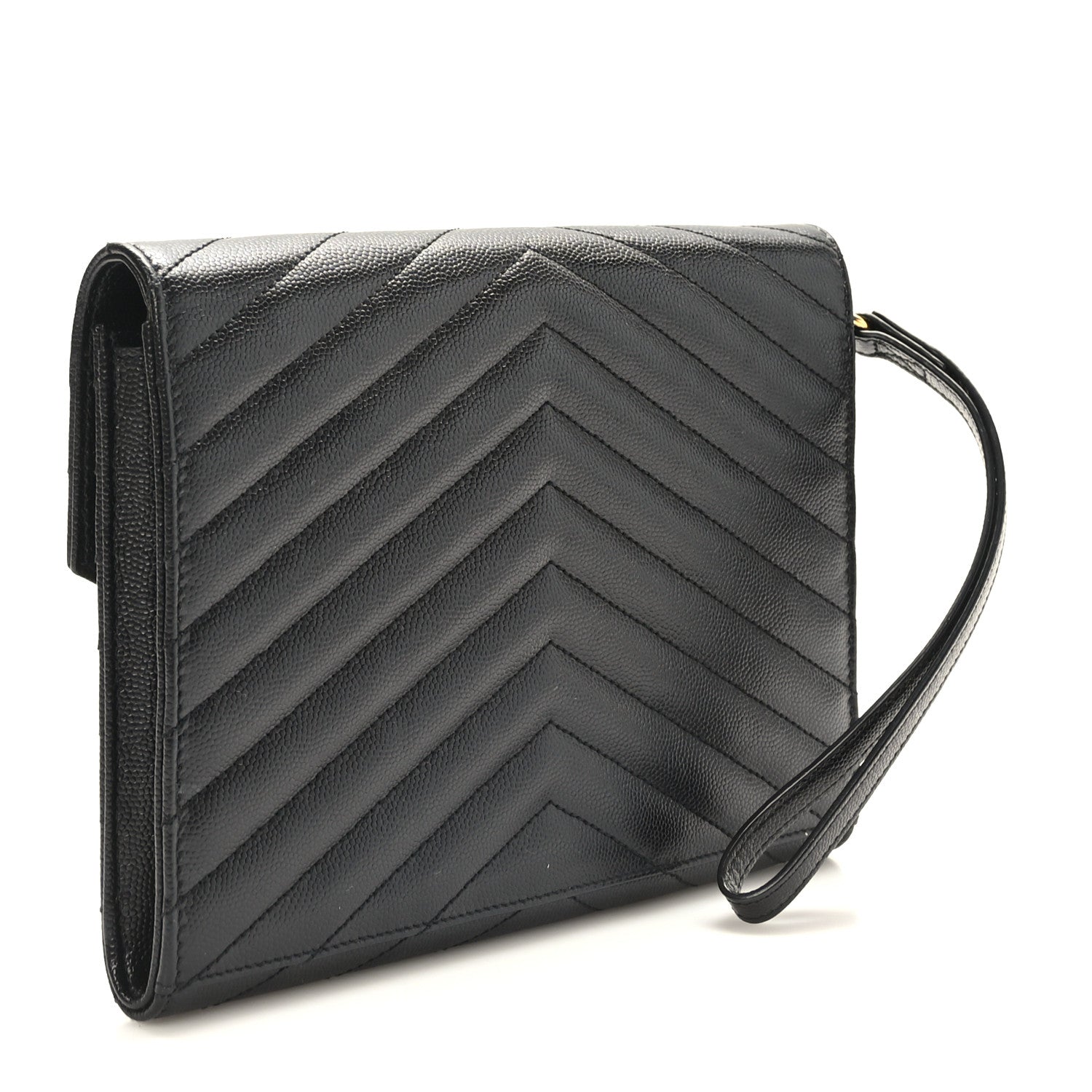 Saint Laurent Grain De Poudre Matelasse Chevron Monogram Envelope Clutch Black 2 of 7