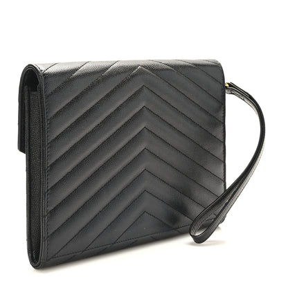 Saint Laurent Grain De Poudre Matelasse Chevron Monogram Envelope Clutch Black 2 of 7