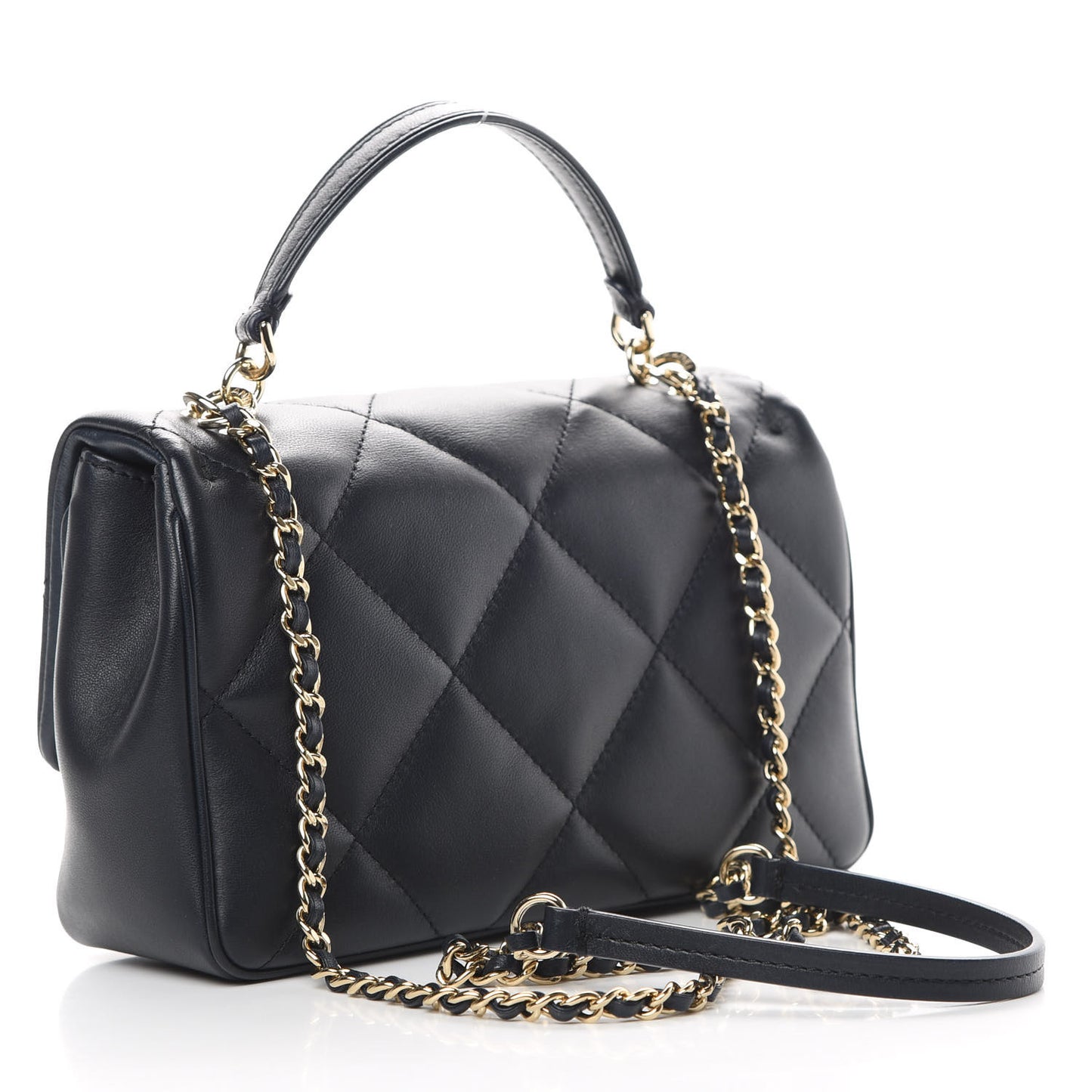 Lambskin Quilted Small Easy Carry Flap Navy