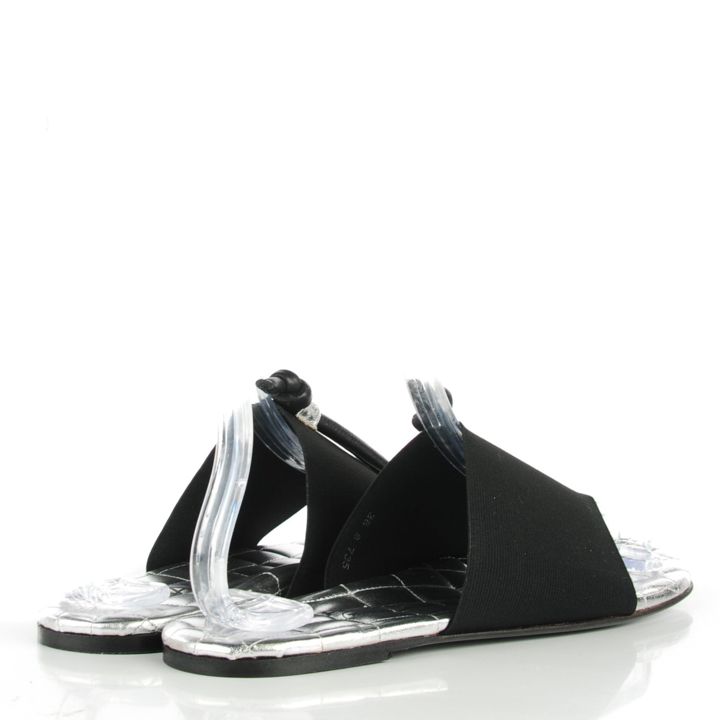 Elastic Lambskin Quilted Sandals 38 Black Silver