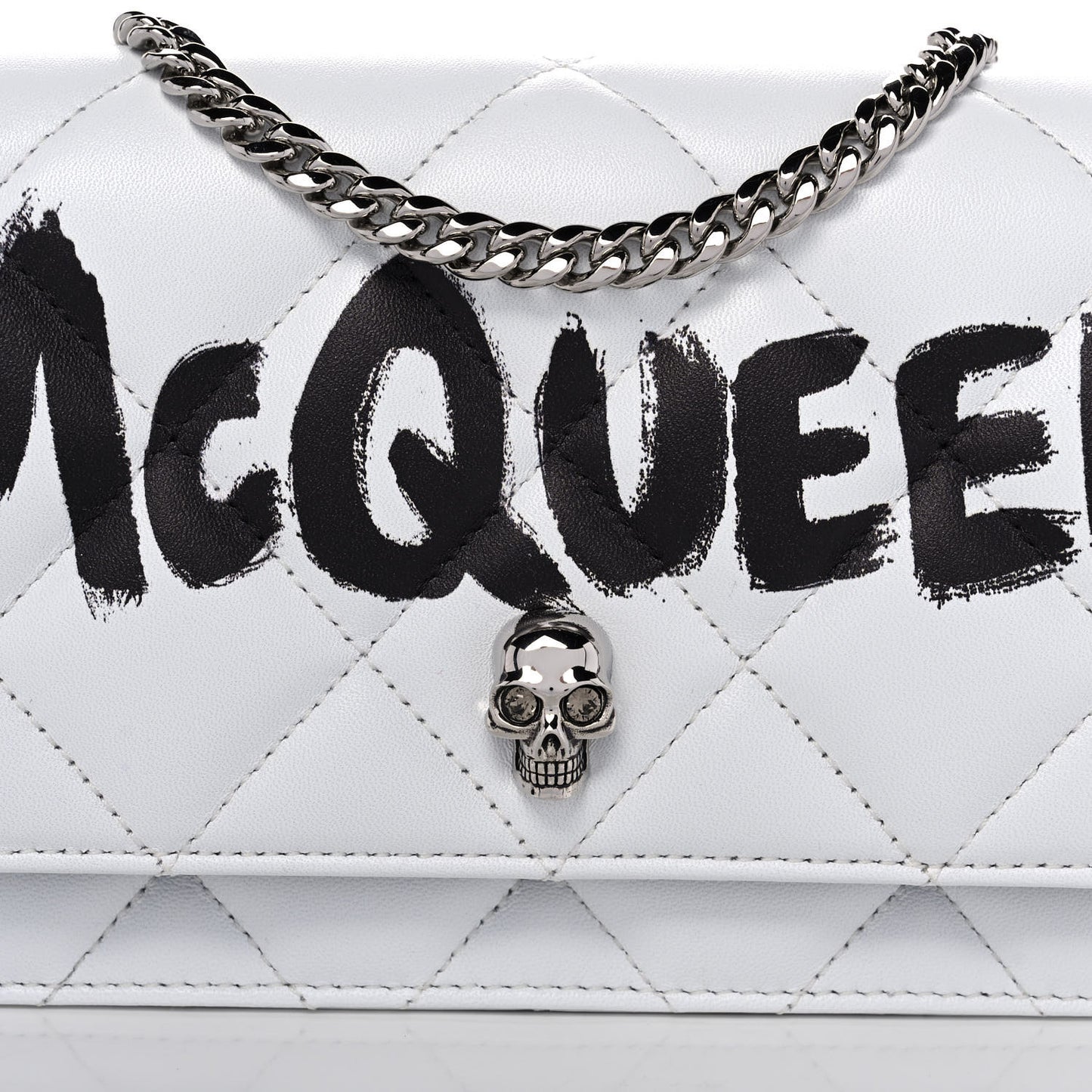 Calfskin Quilted Graffiti Skull Small Chain Crossbody Bag White