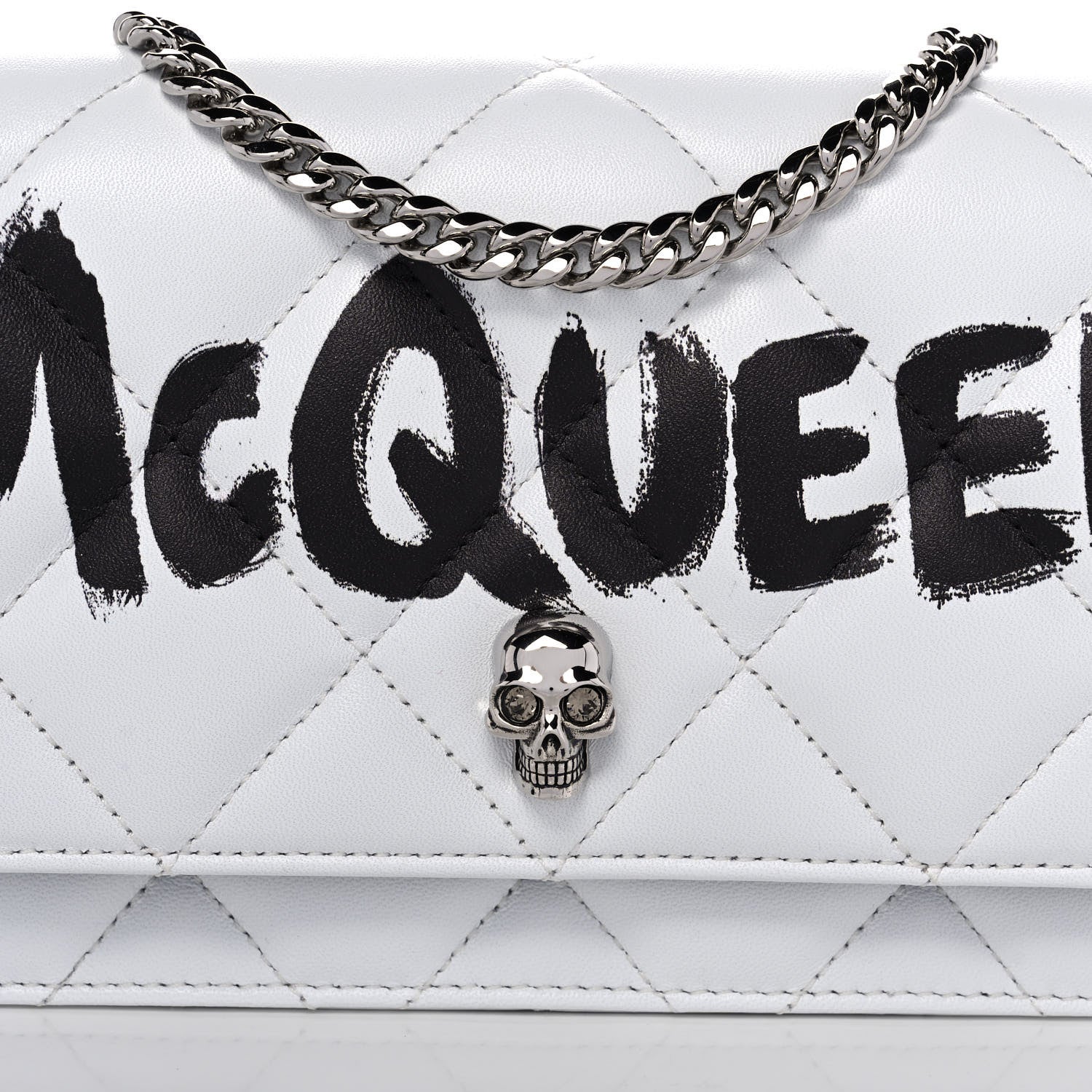 Alexander McQueen Calfskin Quilted Graffiti Skull Small Chain Crossbody Bag White 7 of 11