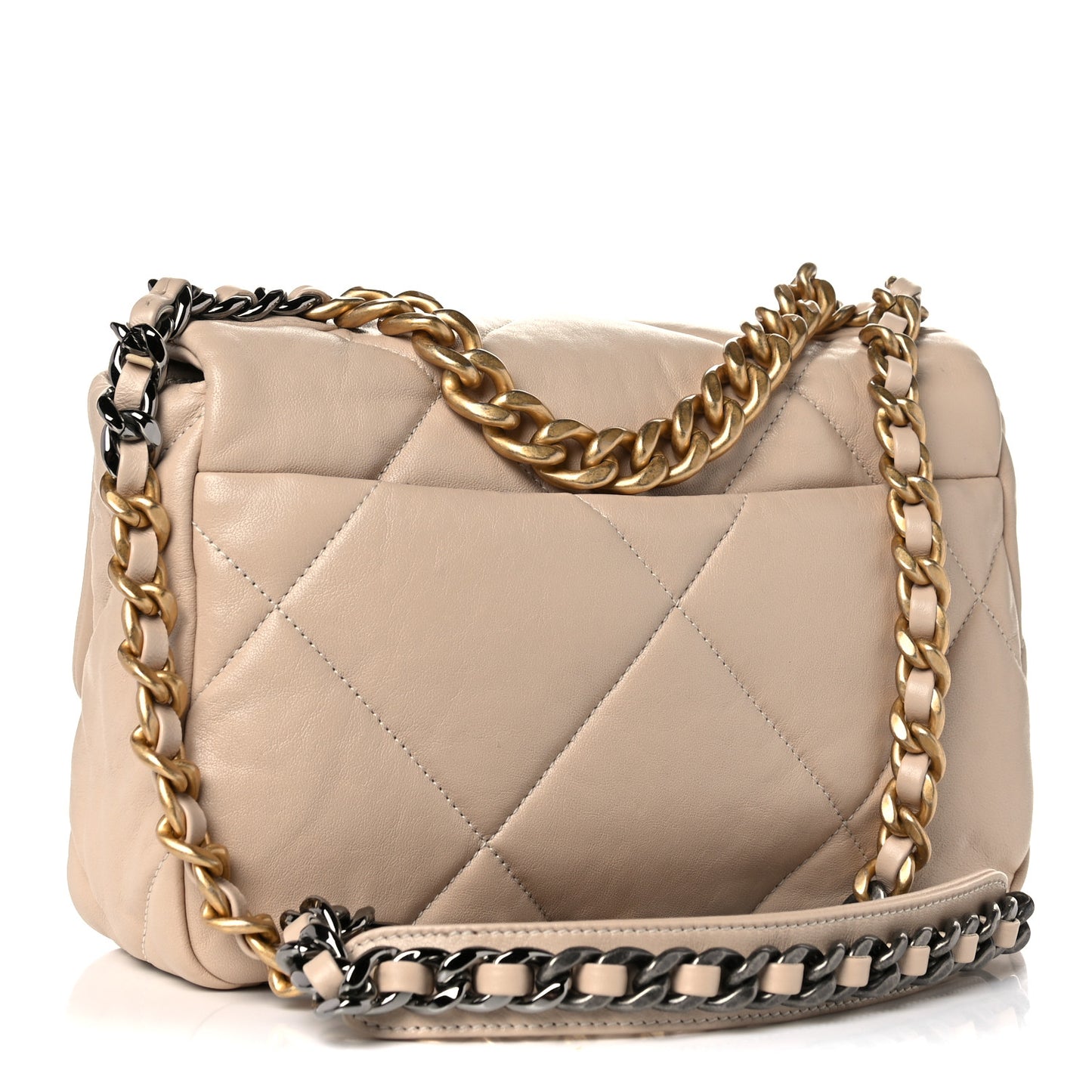 Goatskin Quilted Medium Chanel 19 Flap Beige