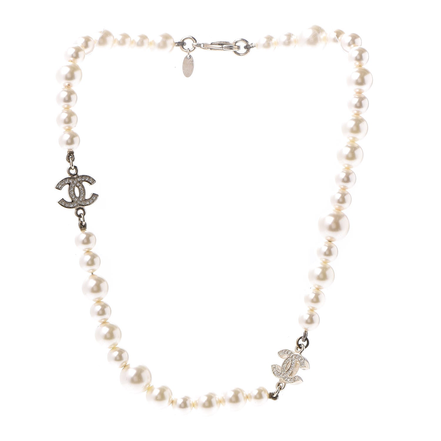 Chanel Crystal Pearl CC Short Necklace Gold 3 of 7