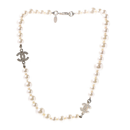 Chanel Crystal Pearl CC Short Necklace Gold 3 of 7