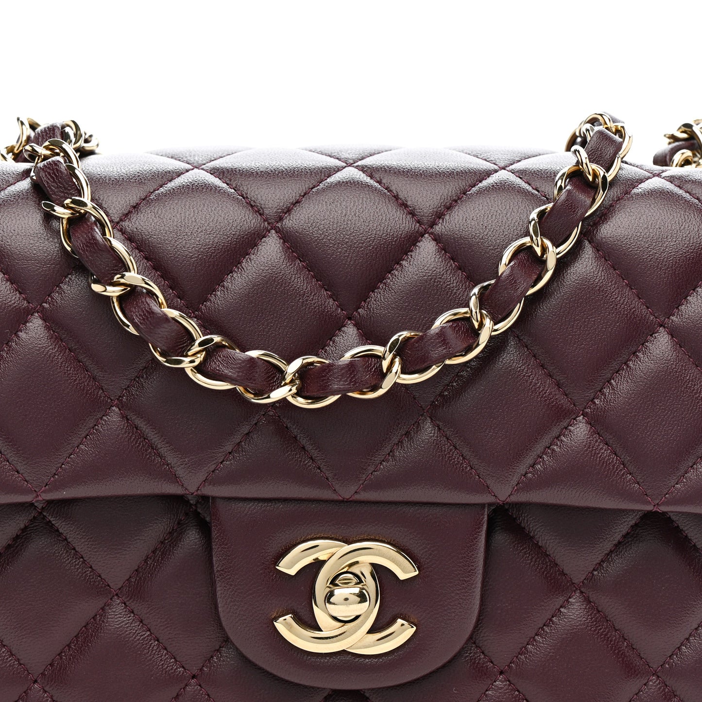 Lambskin Quilted Mini Rectangular Flap Burgundy Burgundy