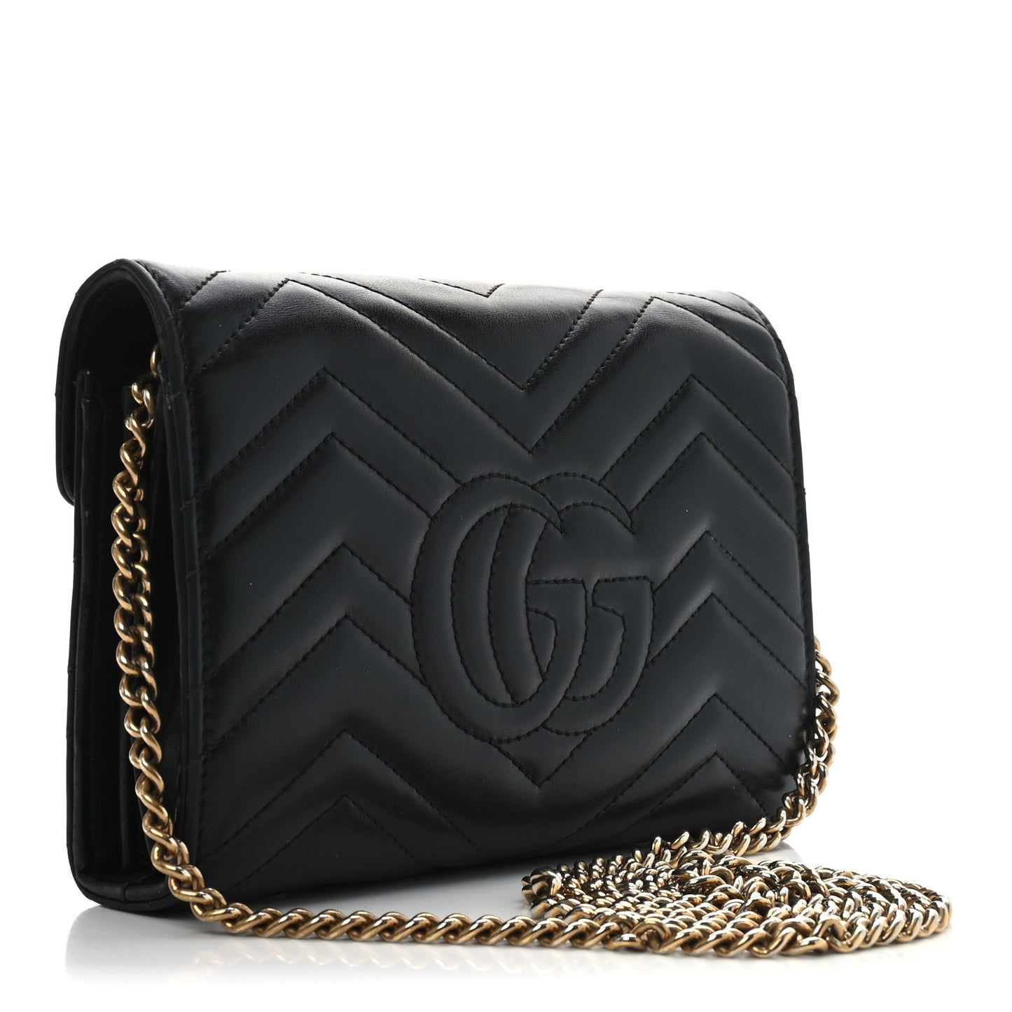 Calfskin Matelasse GG Marmont Chain Wallet Black