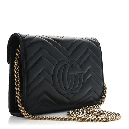 Gucci Calfskin Matelasse GG Marmont Chain Wallet Black 3 of 10